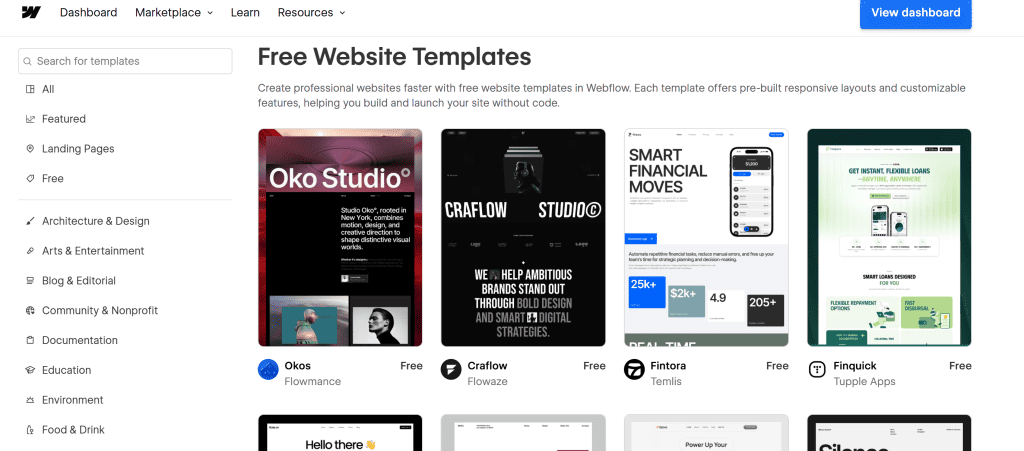Webflow Template Gratuiti
