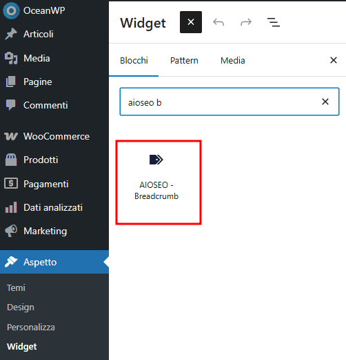 Widget Blocco Aioseo Breadcrumb