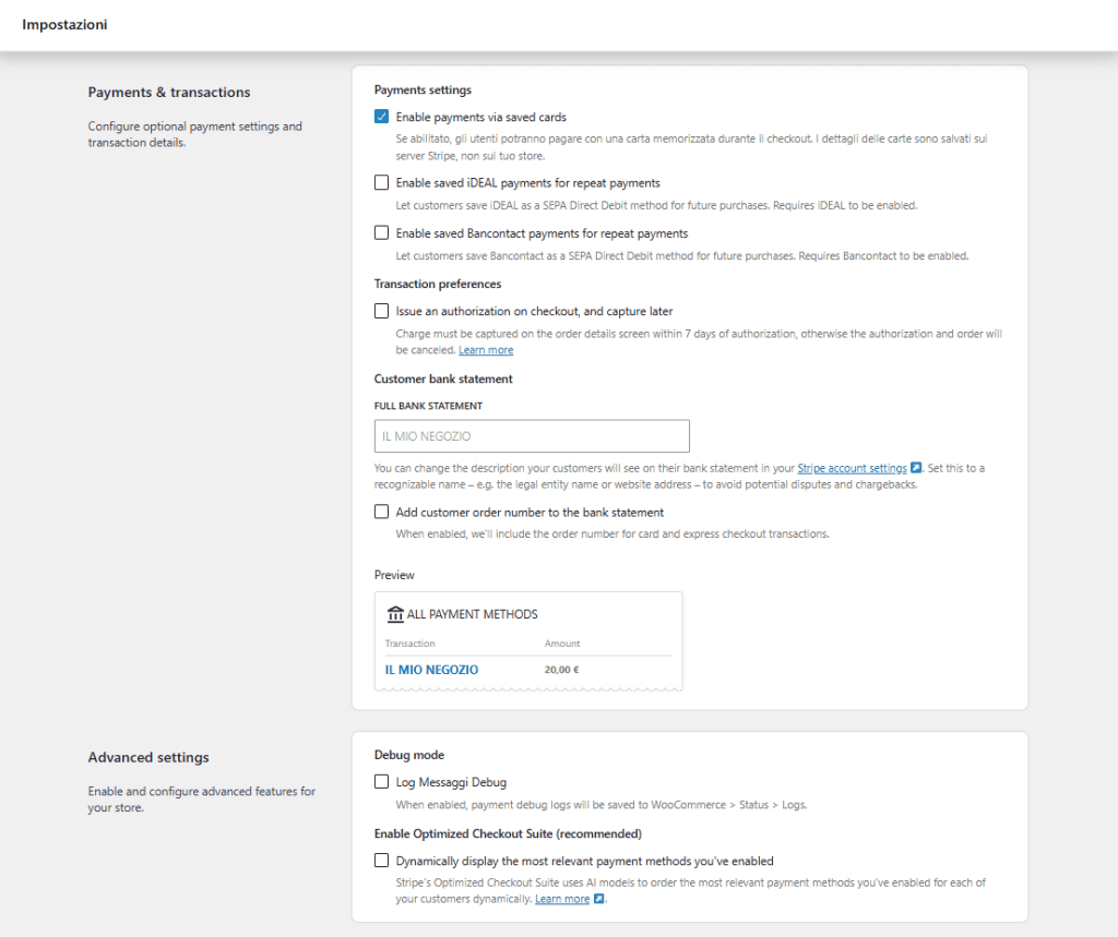 Woocommerce Stripe Gateway Configurazione