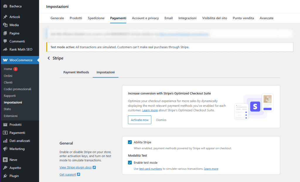 Woocommerce Stripe Gateway Impostazioni