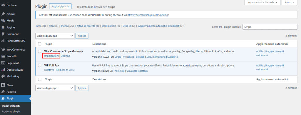 Woocommerce Stripe Payment Gateway Impostazioni