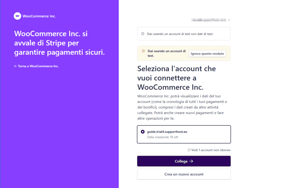 Woocommerce Stripe Plugin Collega Account Test