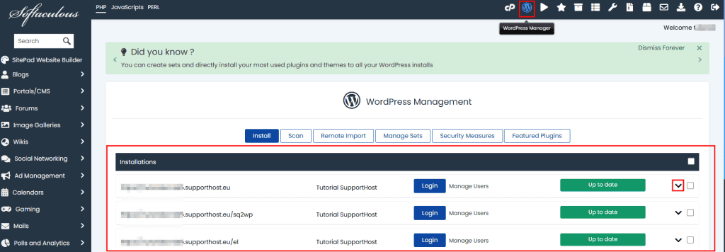Wordpress Manager Di Softaculous Panoramica