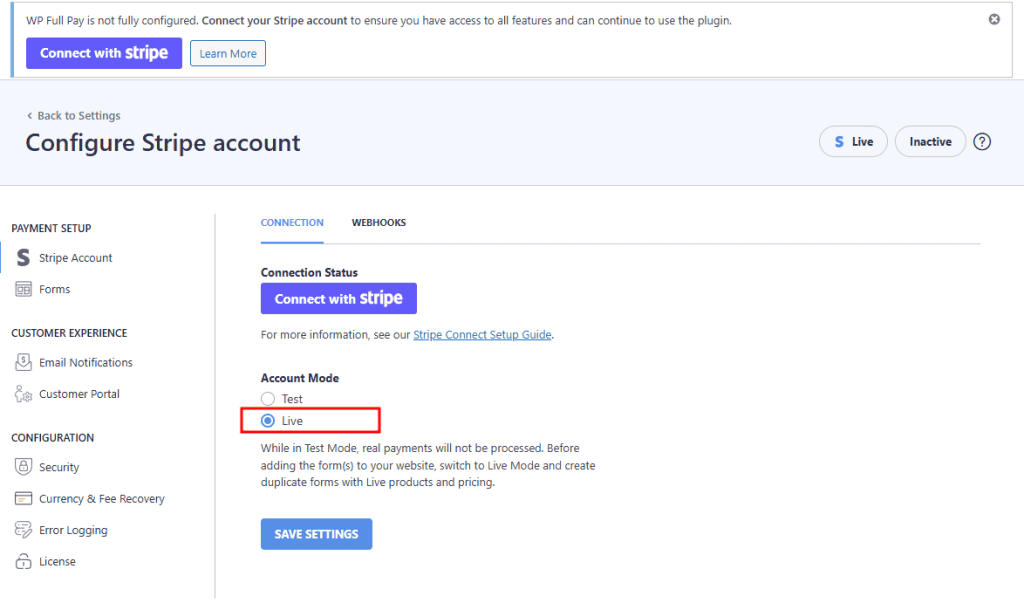 Wp Full Pay Passaggio Modalita Live