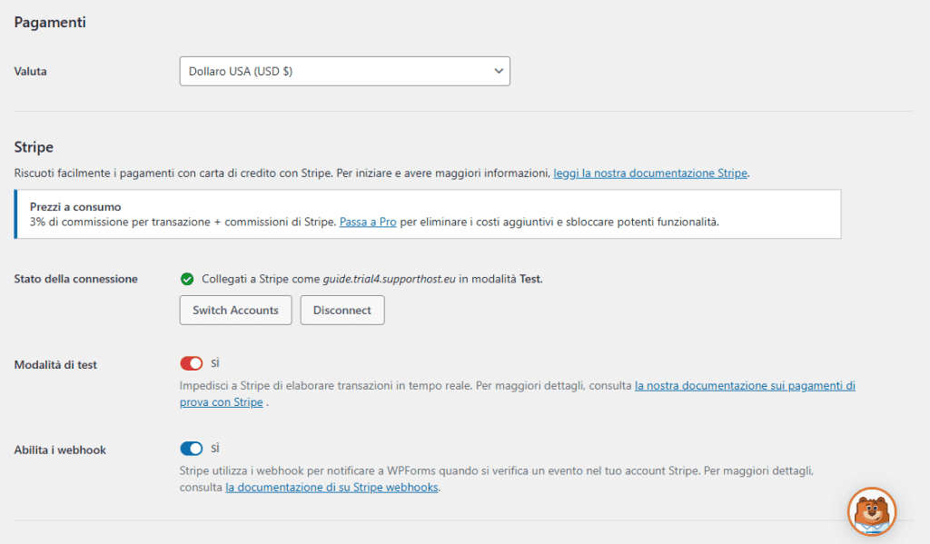 Wpforms Stripe Collegato Test