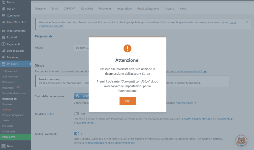 Wpforms Stripe Modulo Passare Live