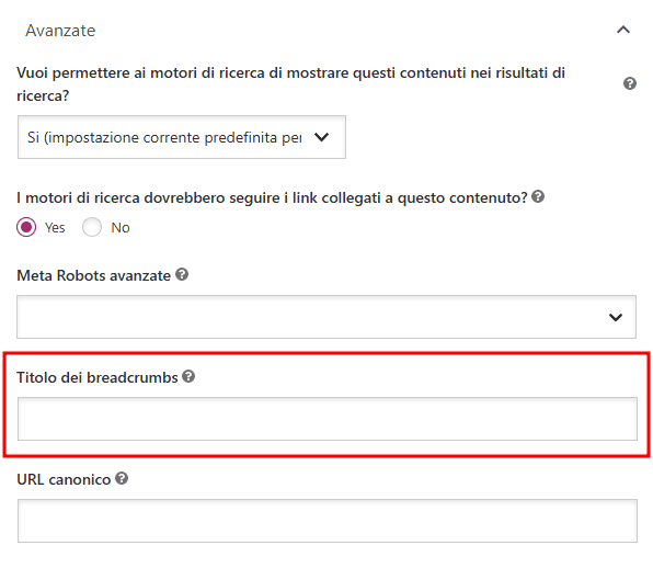 Yoast Breadcrumb Title Articolo Pagina