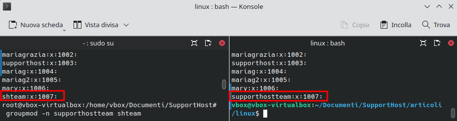 Cambiamento Nome Gruppo