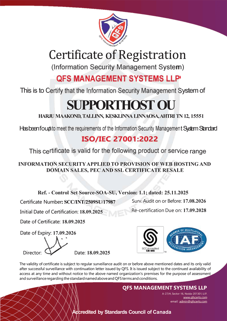 Certificazione Supporthost 27001