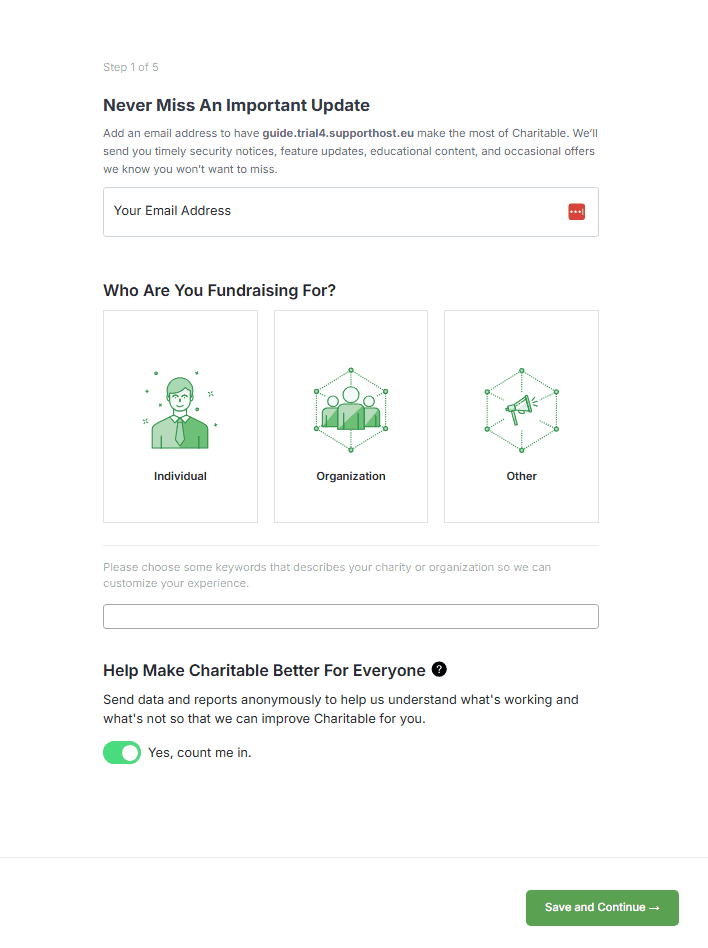 Charitable WordPress Plugin Configurazione