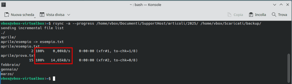 Comando Rsync Opzione Progress