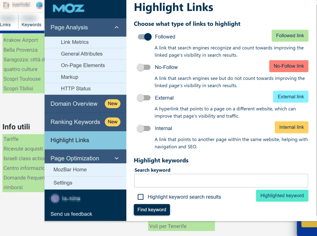 Dettagli Link Mozbar