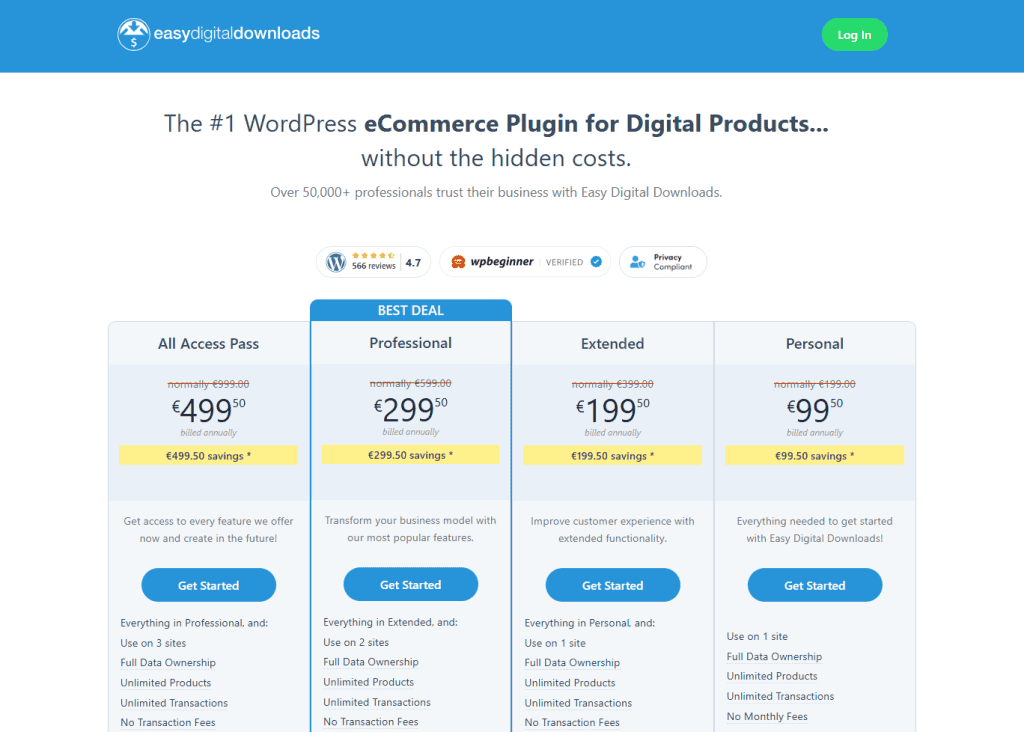Easy Digital Downloads Prezzi Piani