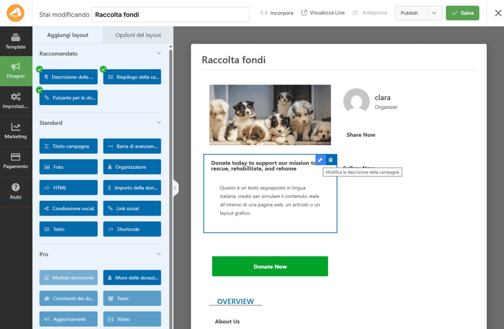 Editor Drag And Drop Campagna Charitable