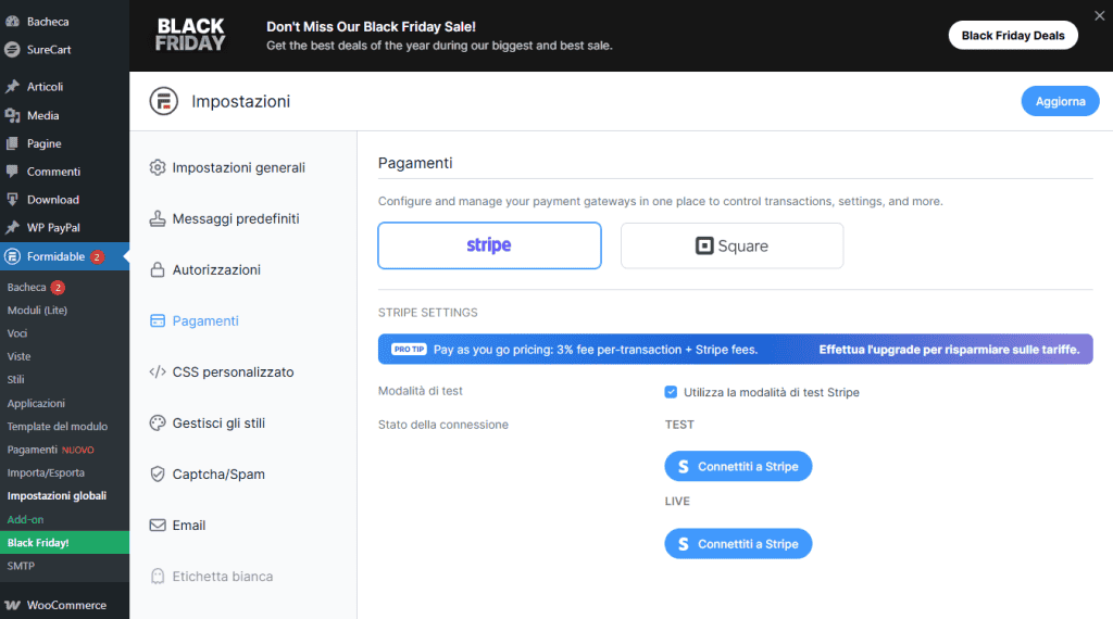 Formidable Forms Pagamenti Impostazioni