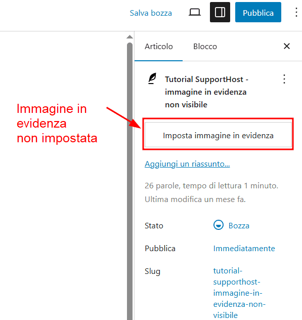 Immagine In Evidenza WordPress Non Selezionata