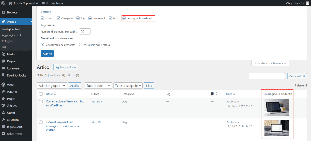 Immagini In Evidenza Mostrate Nella Lista Articoli WordPress