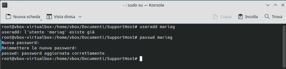 Impostare Password Nuovo Utente Linux