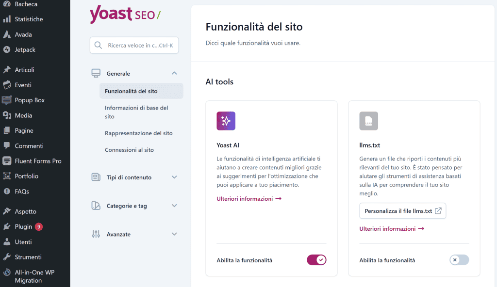 Impostazioni Yoast