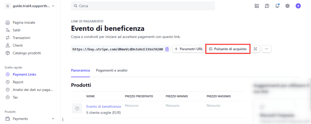 Link Pagamento Stripe Pulsante