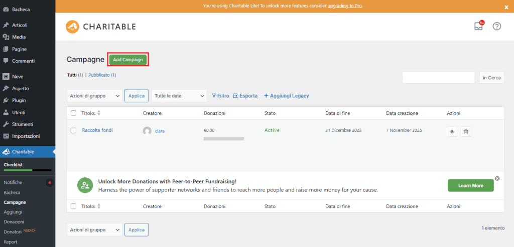 Nuova Campagna Donazione Charitable