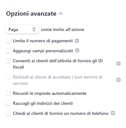 Pagina Pagamento Offerta Libera Opzioni Avanzate