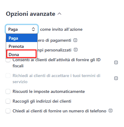 Pagina Pagamento Opzioni Avanzate Cta Dona