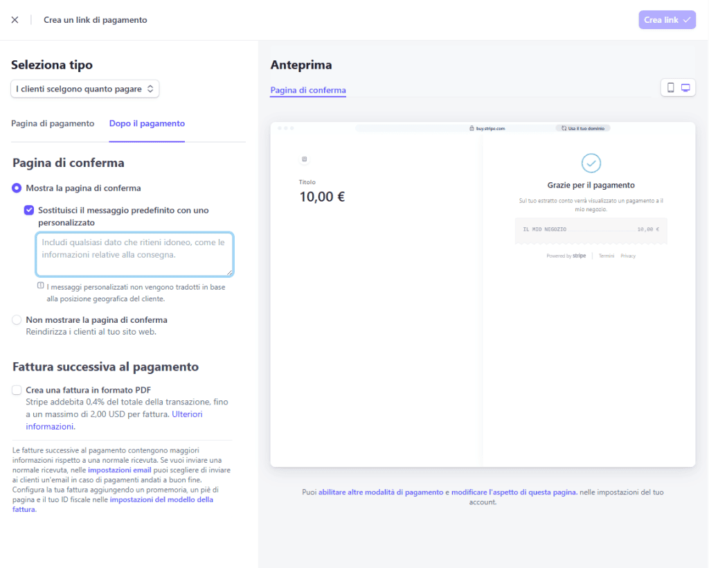 Pagina Pagamento Stripe Conferma