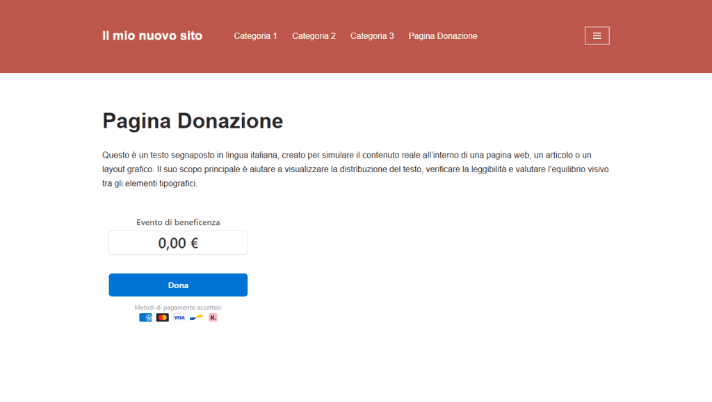 Pagina Pulsante Donazione Stripe WordPress