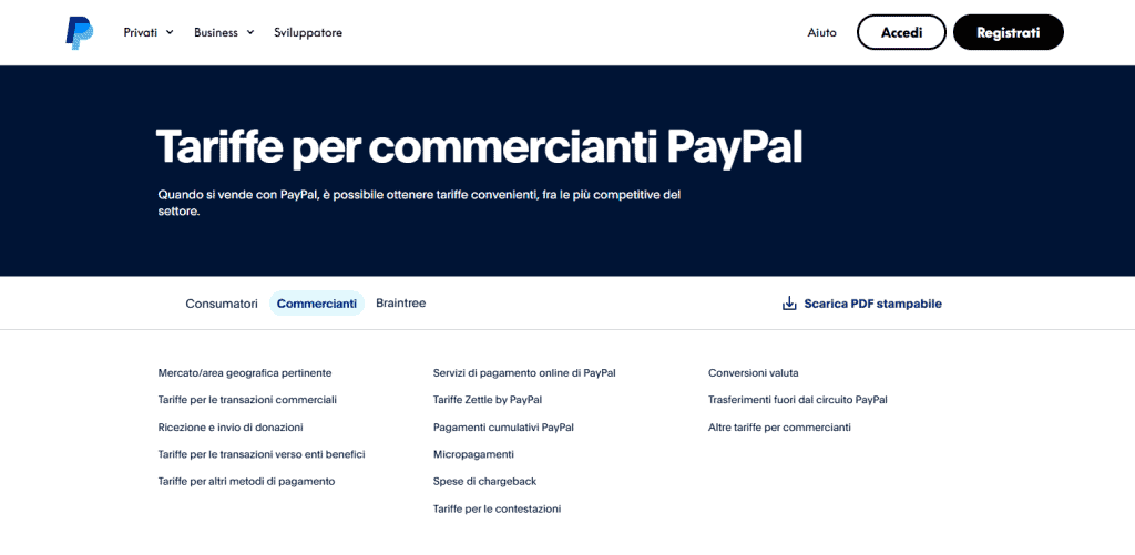 Paypal Tariffe Commercianti
