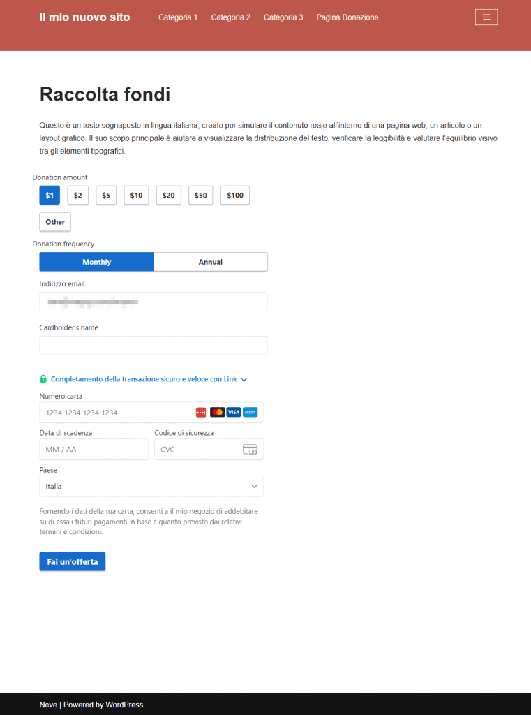 Pulsante Donazione Stripe WordPress Wp Full Pay