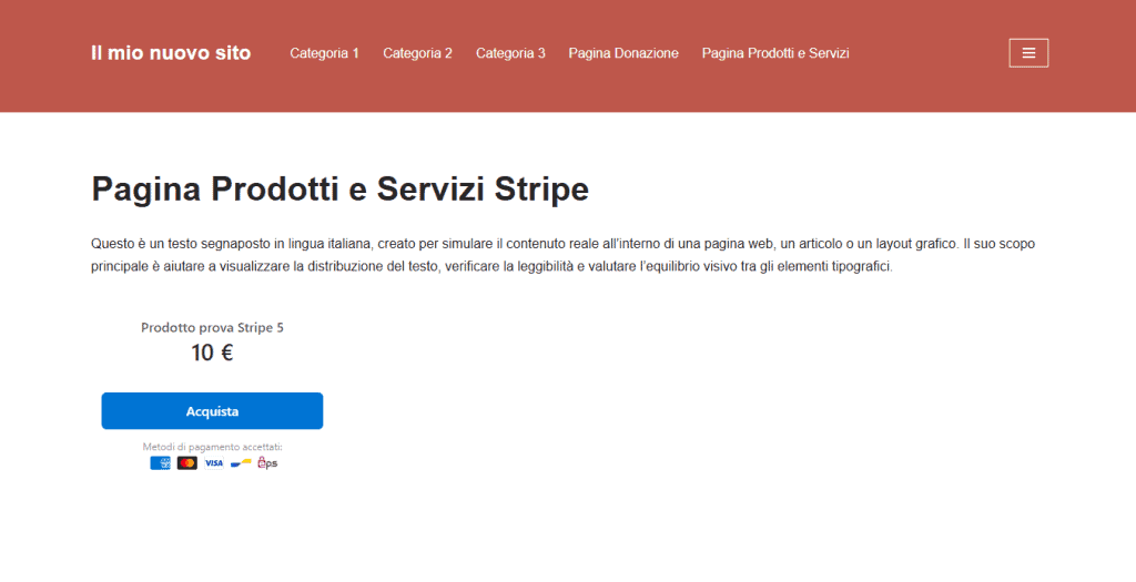Pulsante Stripe Pagina WordPress