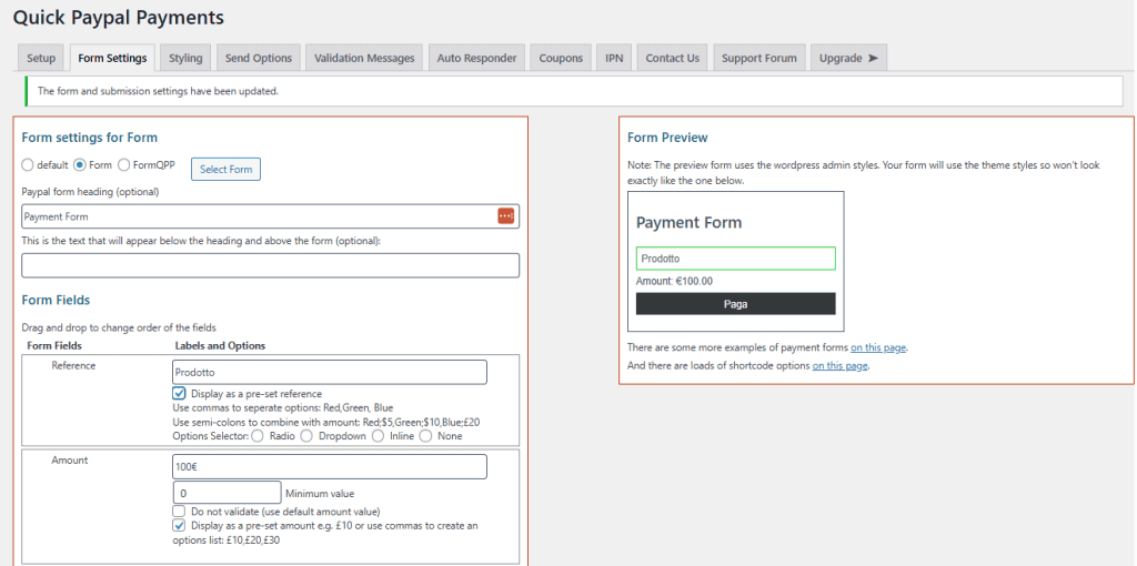 Quick Paypal Payments Modulo Preimpostato