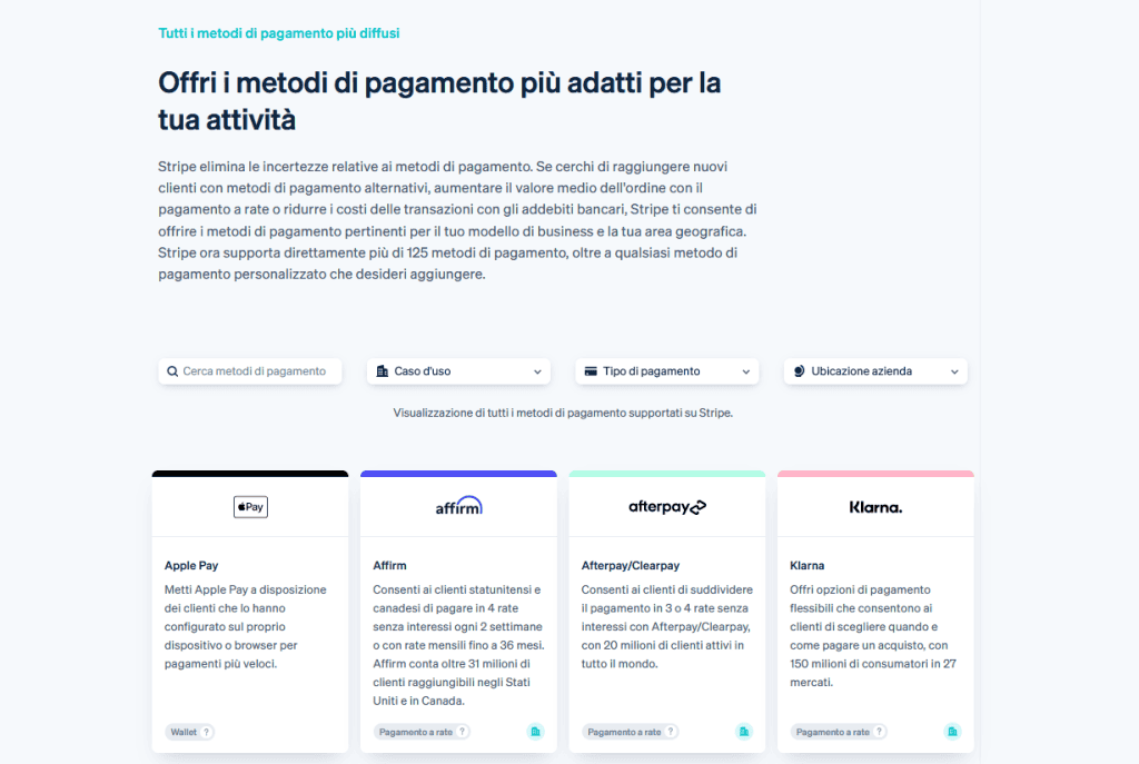 Stripe Metodi Pagamento