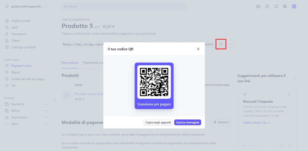 Stripe Payment Links Codice Qr