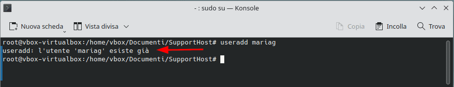 Useradd Utente Esistente