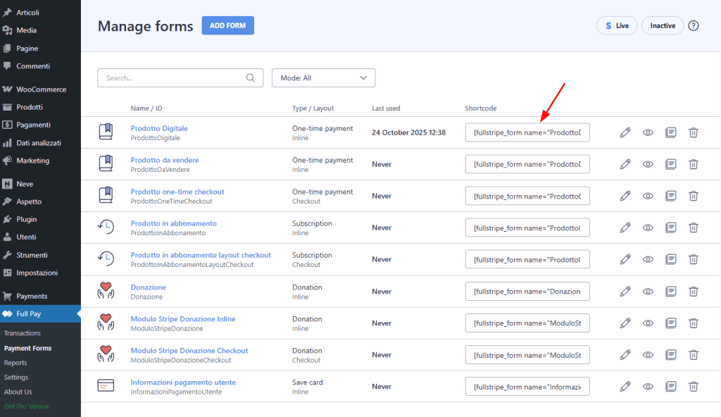 Wp Full Pay Moduli Shortcode