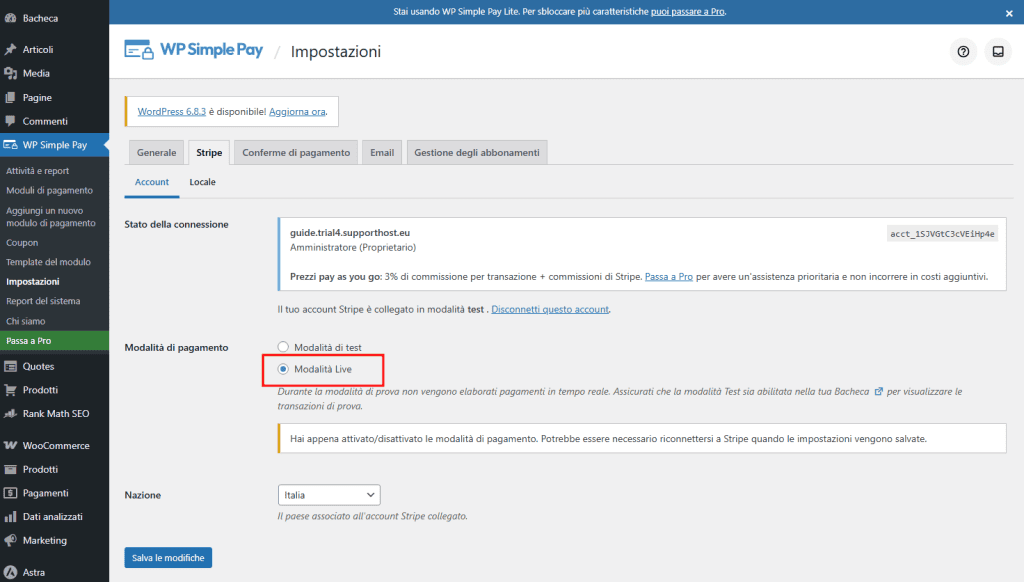 Wp Simple Pay Modalita Live