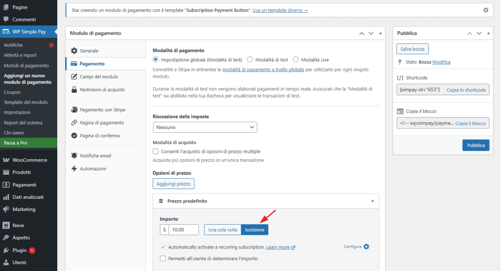 Wp Simple Pay Pulsante Pagamento Abbonamento