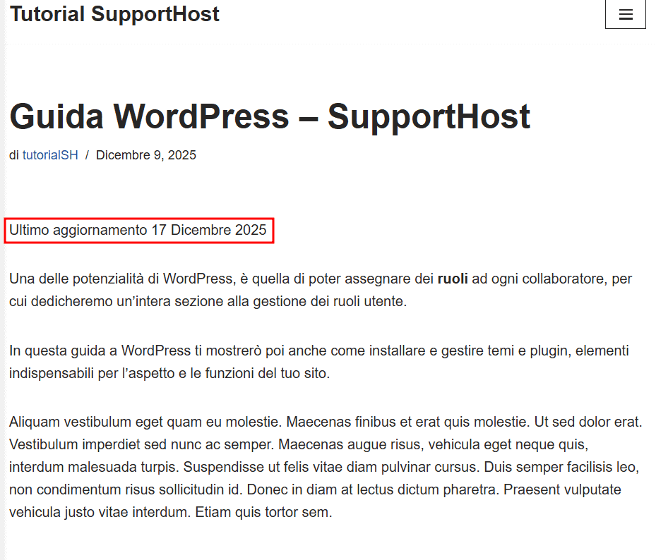 Aggiungere Data Aggiornamento Via Codice Su WordPress