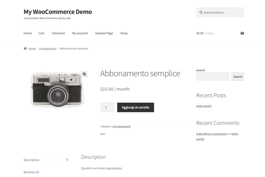 Anteprima Abbonamento Semplice Woocommerce Subscriptions
