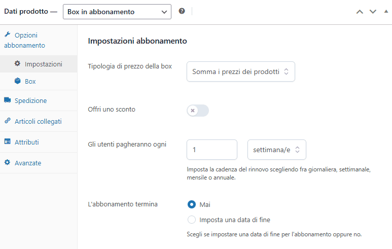 Box Abbonamento Woocommerce Subscription Yith