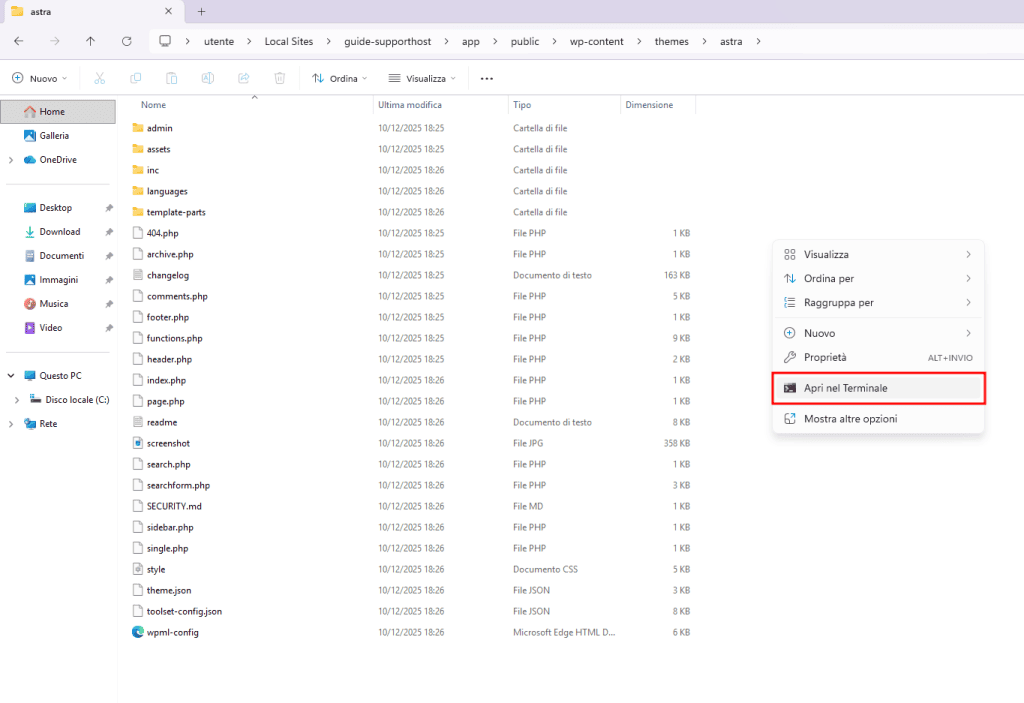 Cartella Sito Locale Apri Terminale