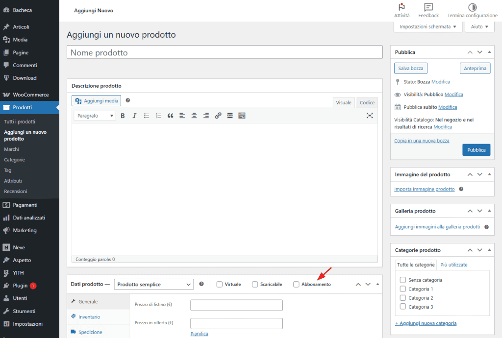 Creare Abbonamento Yith Woocommerce Subscription