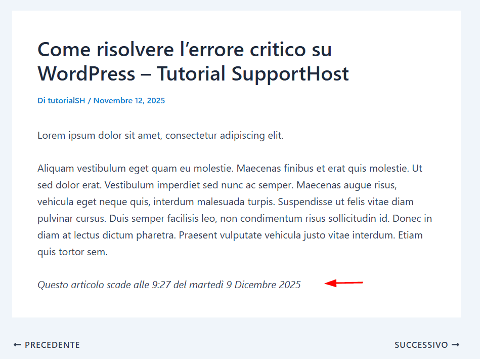 Data Di Scadenza Mostrata In Articolo WordPress