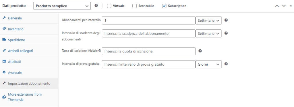 Impostazioni Abbonamento Subscriptions For Woocommerce