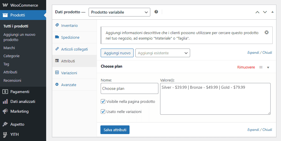 Impostazioni Abbonamento Variabile Yith Woocommerce Subscription