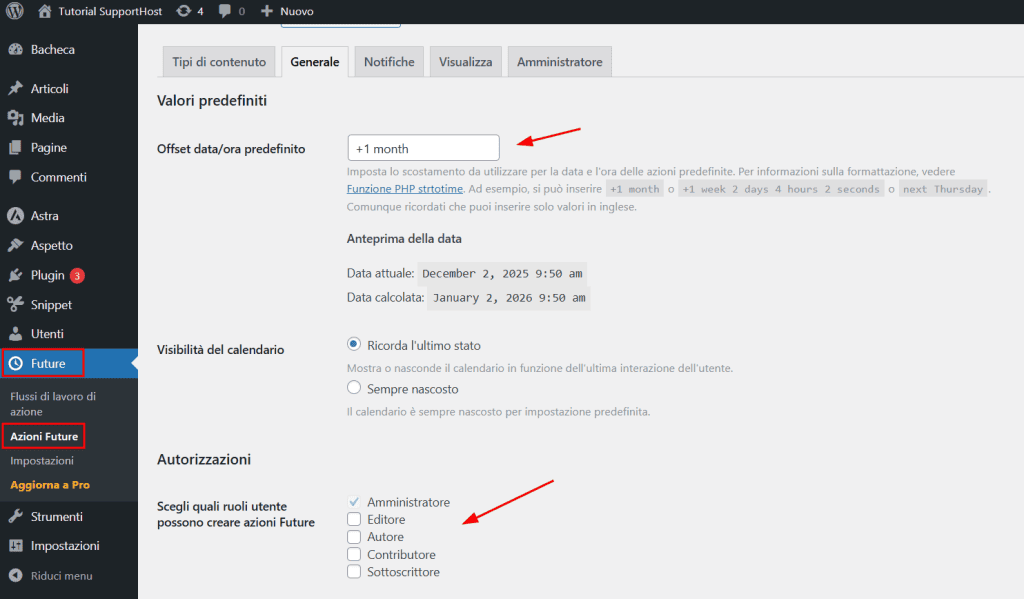 Impostazioni Generali Plugin Publishpress Future