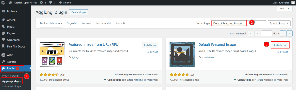 Installare Plugin Default Featured Image