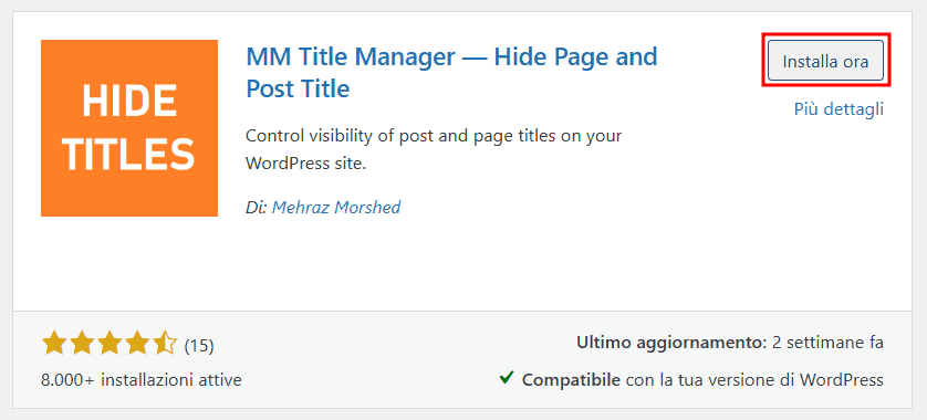 Installare Plugin Hide Titles WordPress
